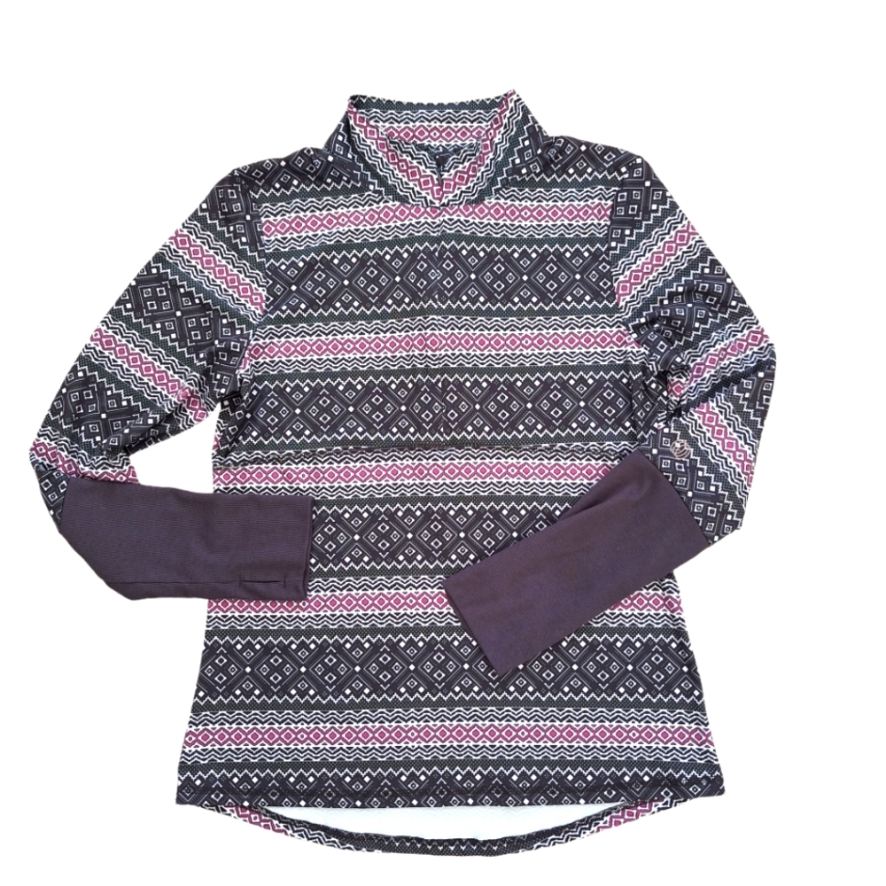 Balance Collection by Marika Gray Fair Isle Geo Print Athletic Long Sleeve Top